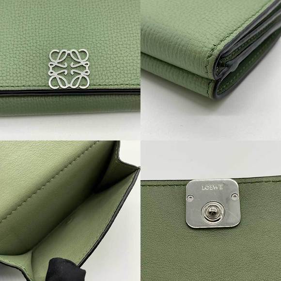 Loewe Loewe Leather Trifold Compact Wallet Green Leather Short Wallet - Picture 4 of 5